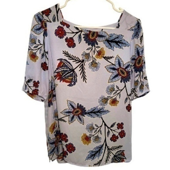 LOFT Tops - LOFT Light Blue Square Neck Botanical Floral Short Sleeve Blouse​
